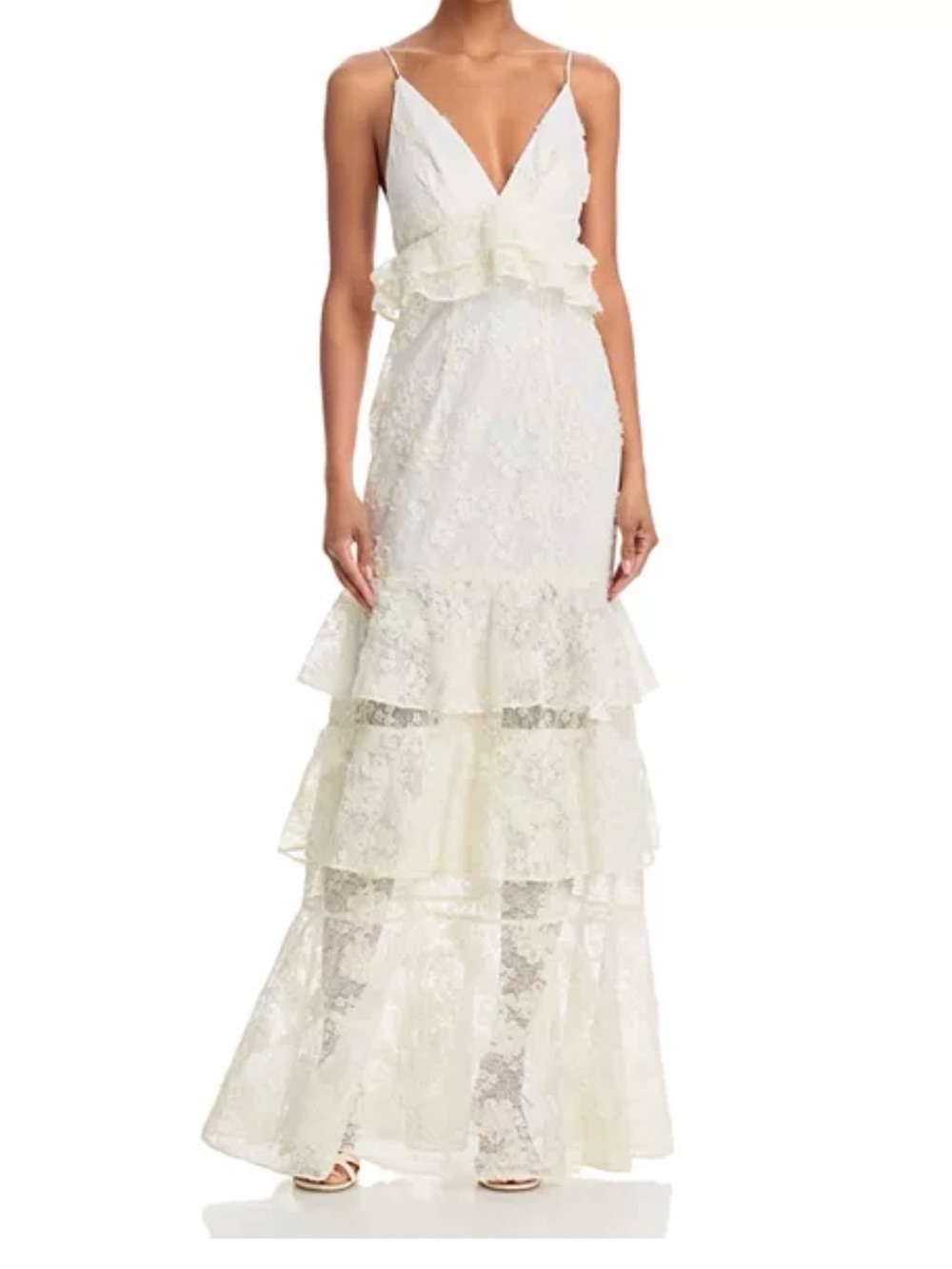 Black Halo Ivory Lace Tiered Maxi Dress with Ruffle Waist